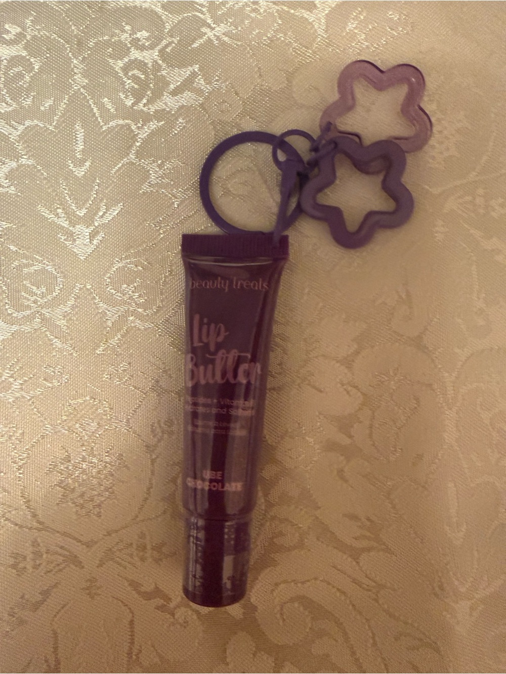 Beauty Treats Lip Butter Cocoa Scent Purple Color Keychain Tube